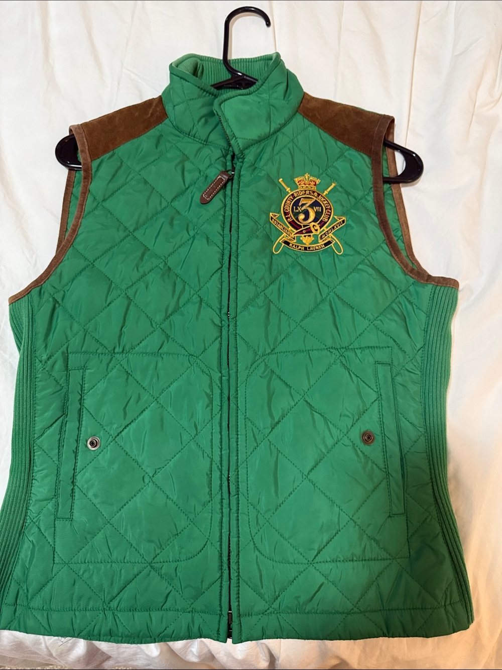 Ralph Lauren Emerald Quilted Vest with Gold Crest Patch